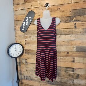 Banana‎ Republic Women's Navy and Red Striped Classic Fitted Midi Dress Size 10
